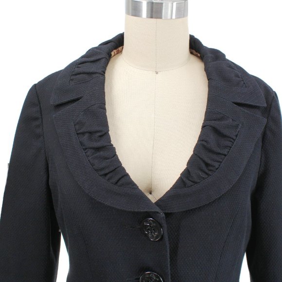 VTG 90s Nanette Lepore Black Cropped Blazer Sailor Collar Nautical Jacket Size 8 - Picture 3 of 12
